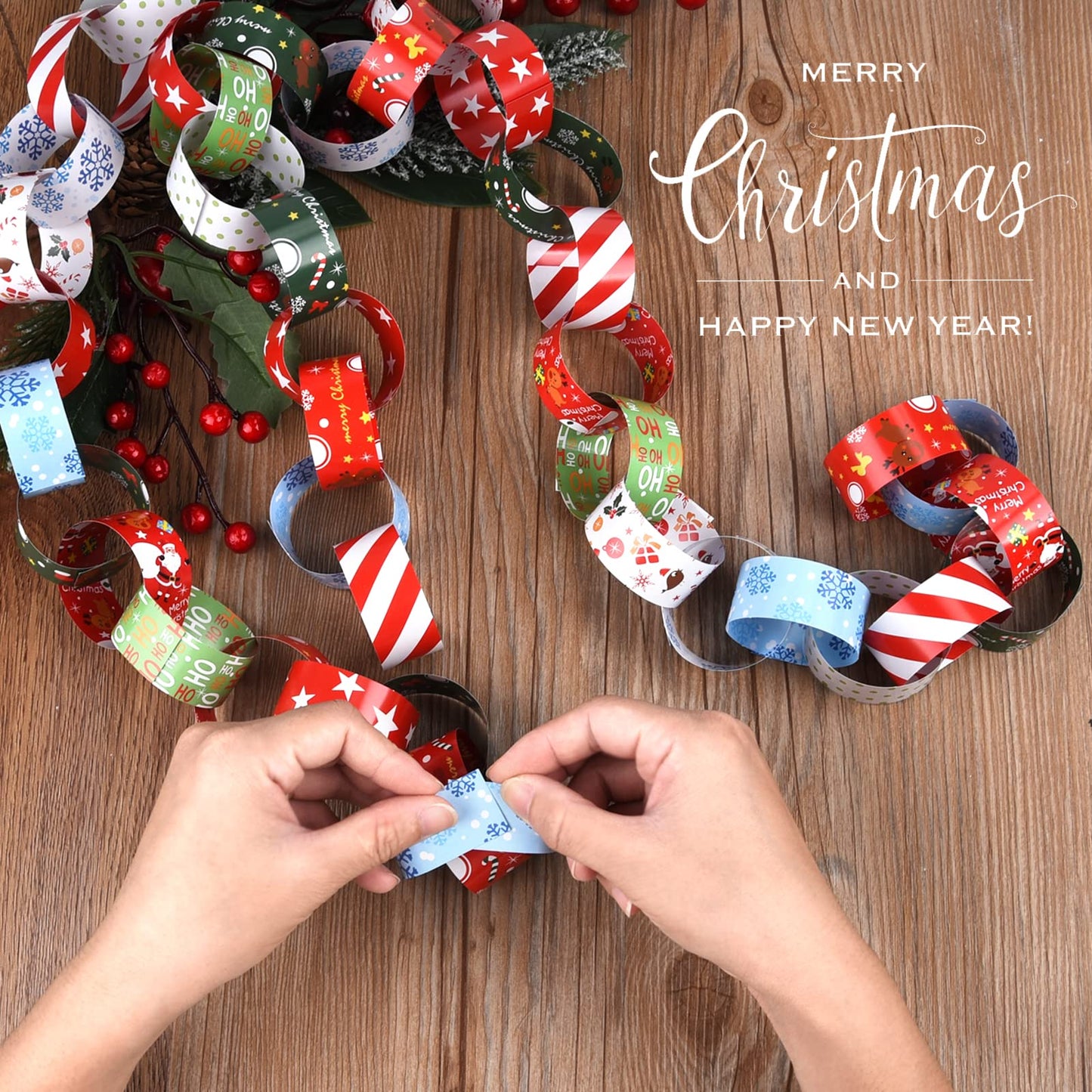 MIAHART 600 Piece Christmas Paper Chains - Festive Paper Craft Favors & Links for Merry Christmas & Party Decor