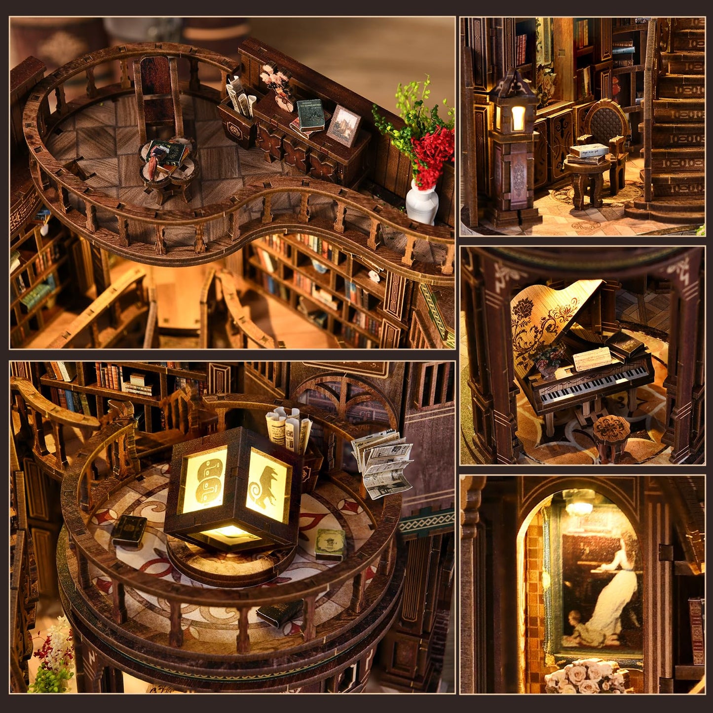 DIY Miniature Dollhouse Book Nook Kit, 3D Wooden Puzzle Craft Kits with Light, Tiny House Bookshelf Decor Model Building for Adults, Holiday&Birthday Gifts for Family,Friends,Book Lovers