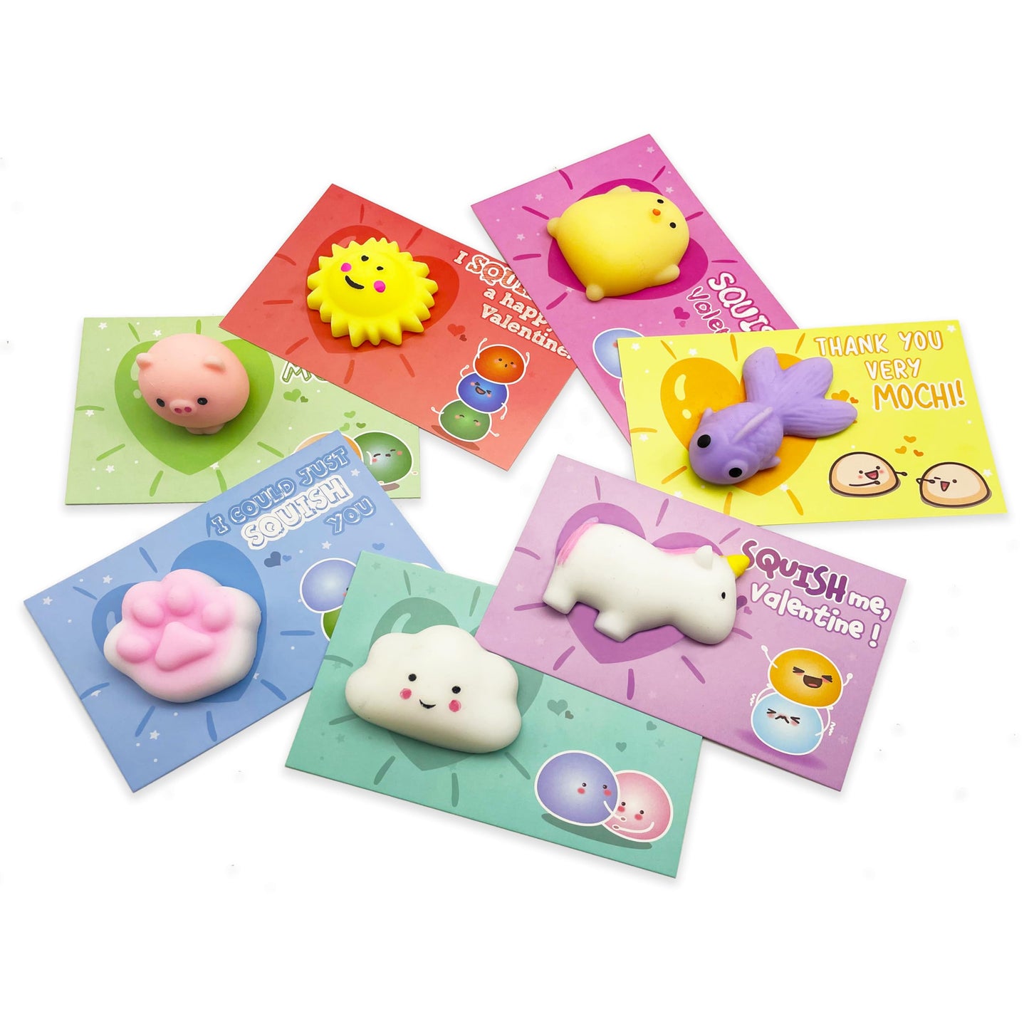 28 Pack Valentine’s Day Cards with Mochi Squishy Toys for Kids, Cute Kawaii Squishies School Classroom Valentine Exchange Set, Valentines Party Favors and Greeting Cards