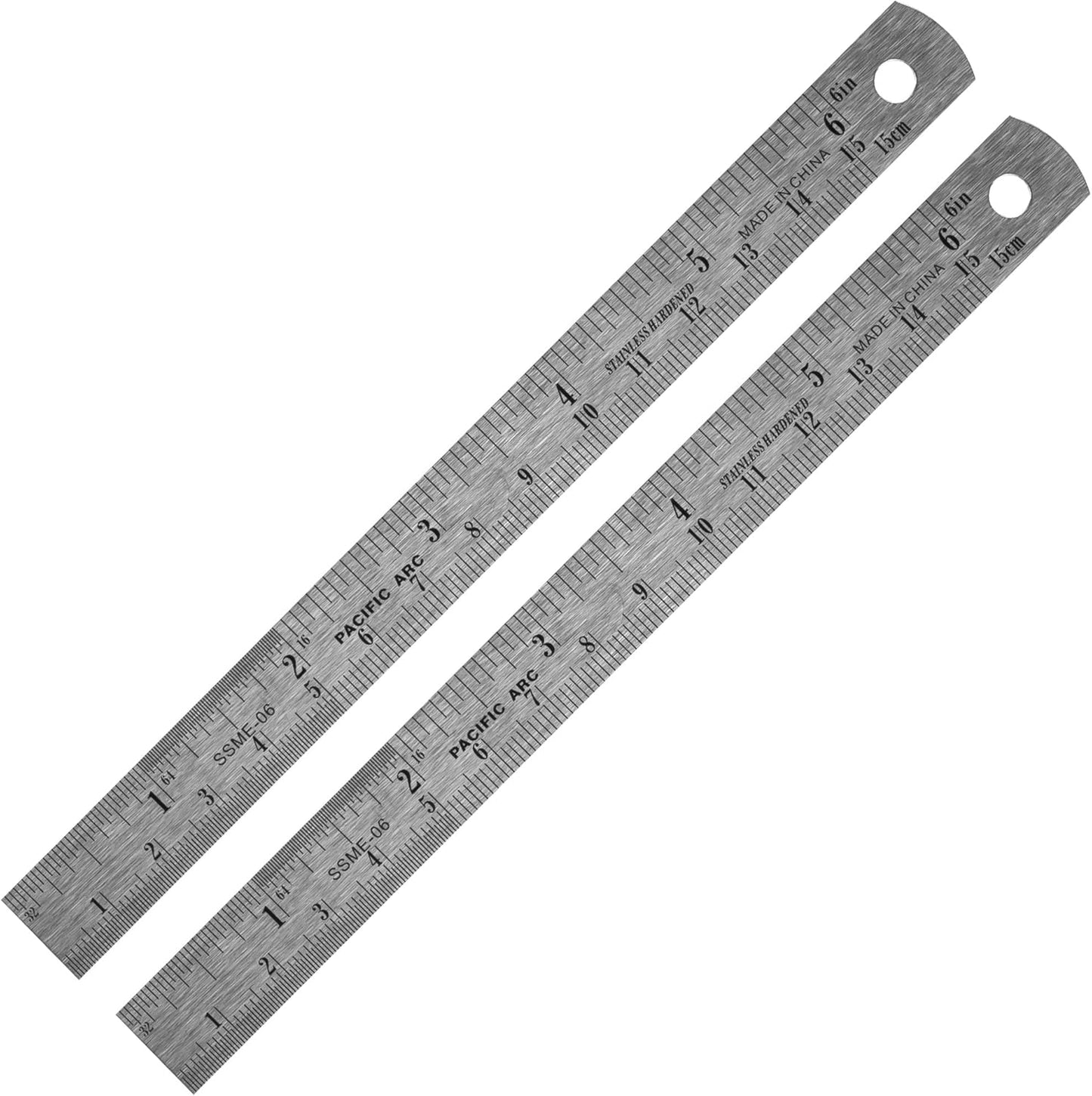 Pacific Arc 6 Inch Stainless Steel Ruler with Inch/Metric Conversion Table, 2 Pack