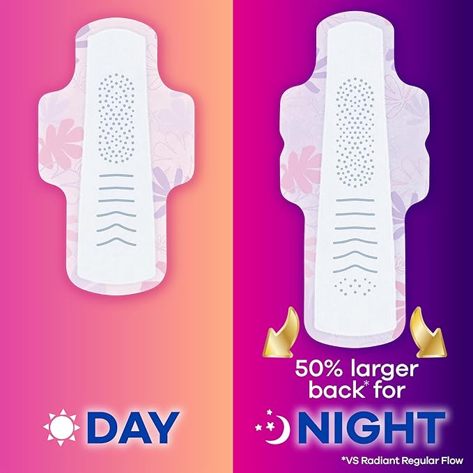 Always Radiant Feminine Pads for Women, Flexfoam Pads with Wings, Size 4, Overnight Absorbency, Lightly Scented, 60 Count (3 Packs of 20)