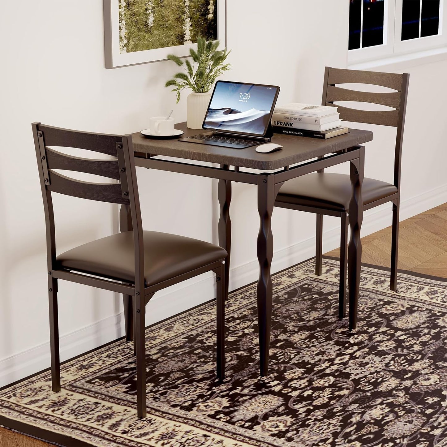 GarveeHome Dining Table Set for 2, Dining Table and Chairs Set of 2, 3 Piece Dining Table Set with Spiral Table Legs for Small Spaces, Kitchen, Apartment, Black