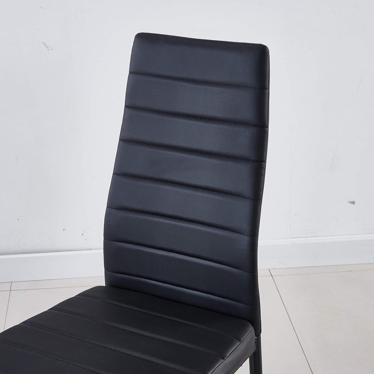 Modern Minimalist Dining Chair Fireproof Leather Sprayed Metal Pipe Diamond Grid Pattern Restaurant Home Conference Chair Set of 4 Or 6 (4, Jet Black)