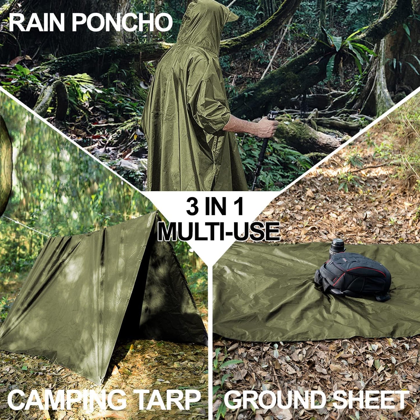 salamra Hooded Rain Poncho Waterproof Raincoat Jacket for Men/Women/Adults with Pocket