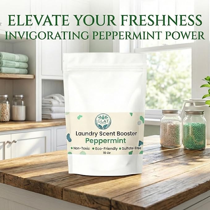 Plant-Based Laundry Scent Booster (Powder) - Peppermint | Invigorating Odor Eliminator, No Residue | Hypoallergenic for Sensitive Skin, Eco-Friendly, Non-Toxic Fabric Freshener | 16 Oz
