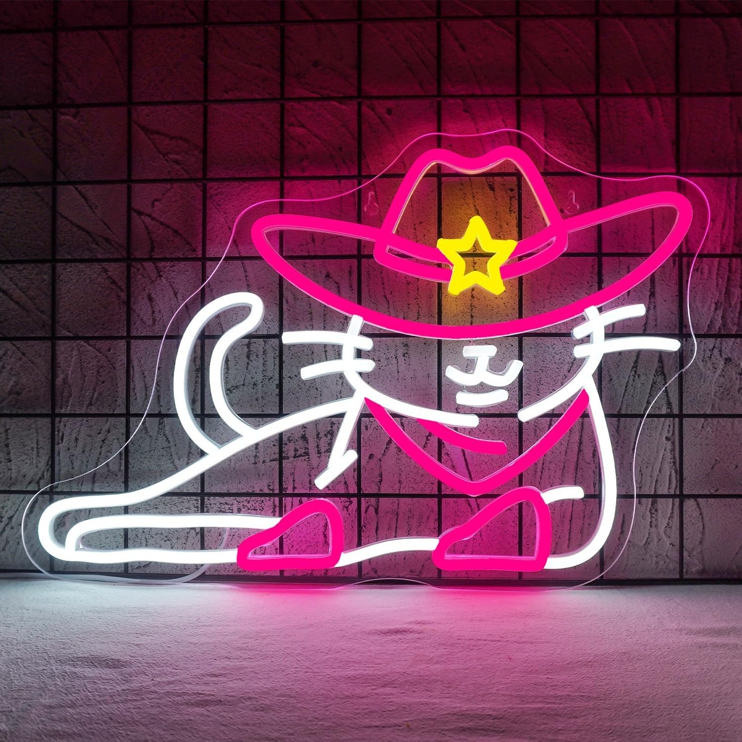 WLHOPE Cowboy Cat Neon Signs for Wall Decor Western Cute Cat LED Lights Decorations for Bar Party Bedroom Club Living Room,Best Gift for Teens