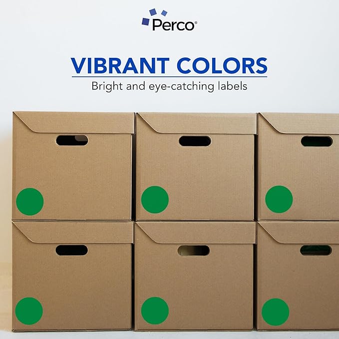 Perco Green 3-Inch Round Circle Dot Sticker Labels with Easy Peel Perforation - 500 Labels per Roll - Strong Adhesion, Vibrant Colors for Organizing, Crafting & More - Made in USA
