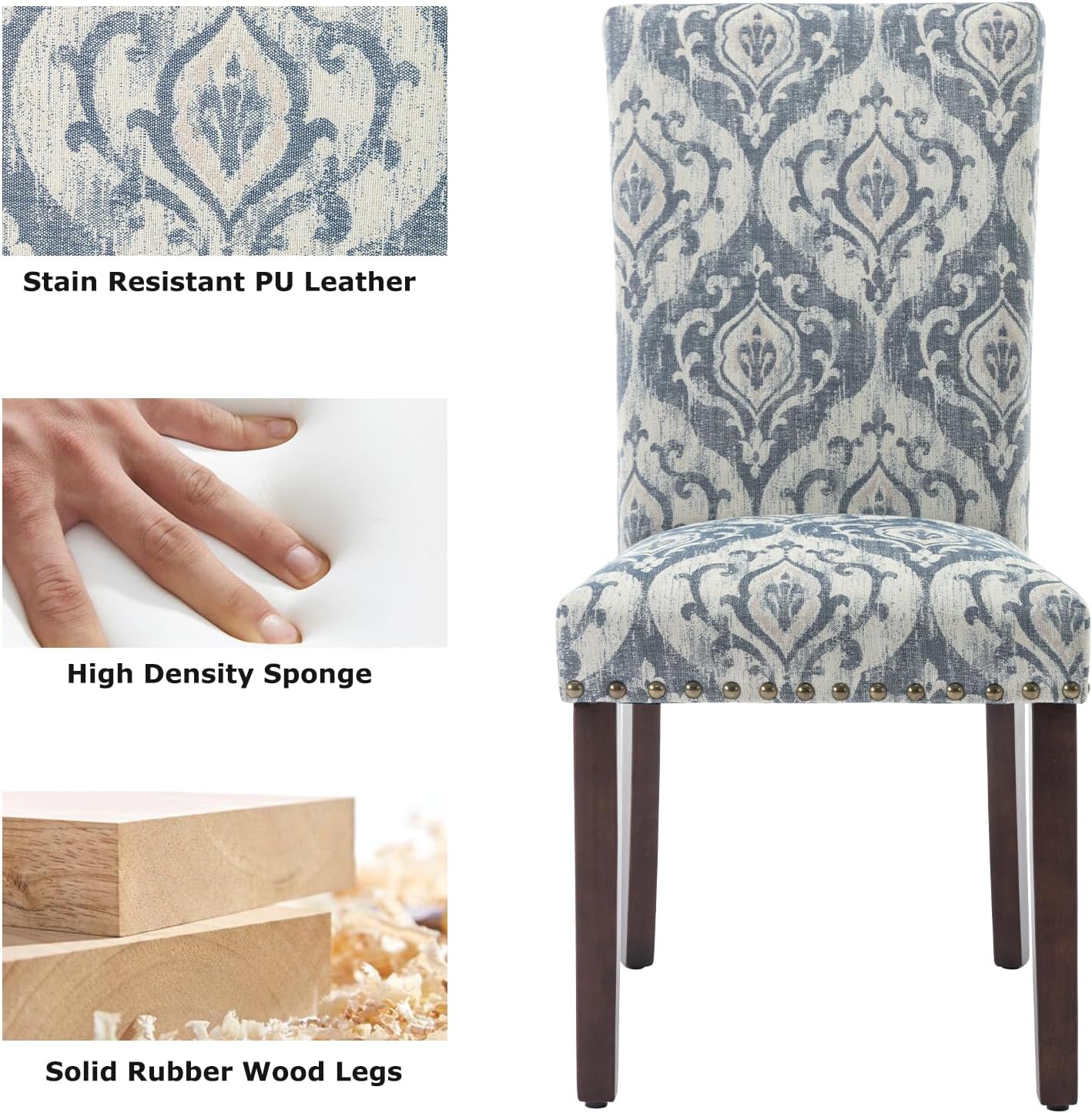 COLAMY 5-Piece Extendable Dining Table Set for 4, 36" Kitchen Round Wood Table with 4 Nailhead Dining Room Chairs,Light Brown/White&Blue Flower