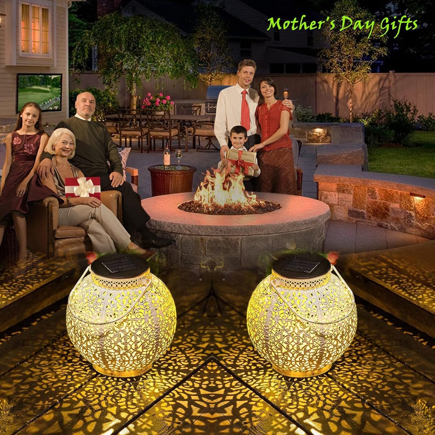 TAKE ME 2 Packs White Solar Lanterns Outdoor Waterproof Garden Laterns Metal Retro Lights for Mothers Gifts Mom Wife Grandma Birthday Gifts (White Set of 2)