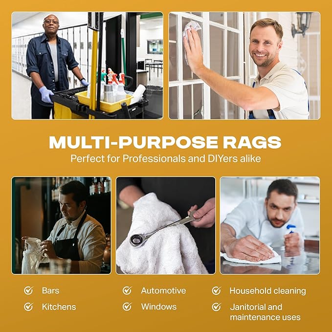 Angel-in-Armor White Terry Cloth Rags (12” x 12”) – 5Ib Bulk Box of 100% Cotton Cleaning Rags (60 Units) – Reclaimed Towels for Plumbers, Shop Use, Janitorial, and Commercial Cleaning