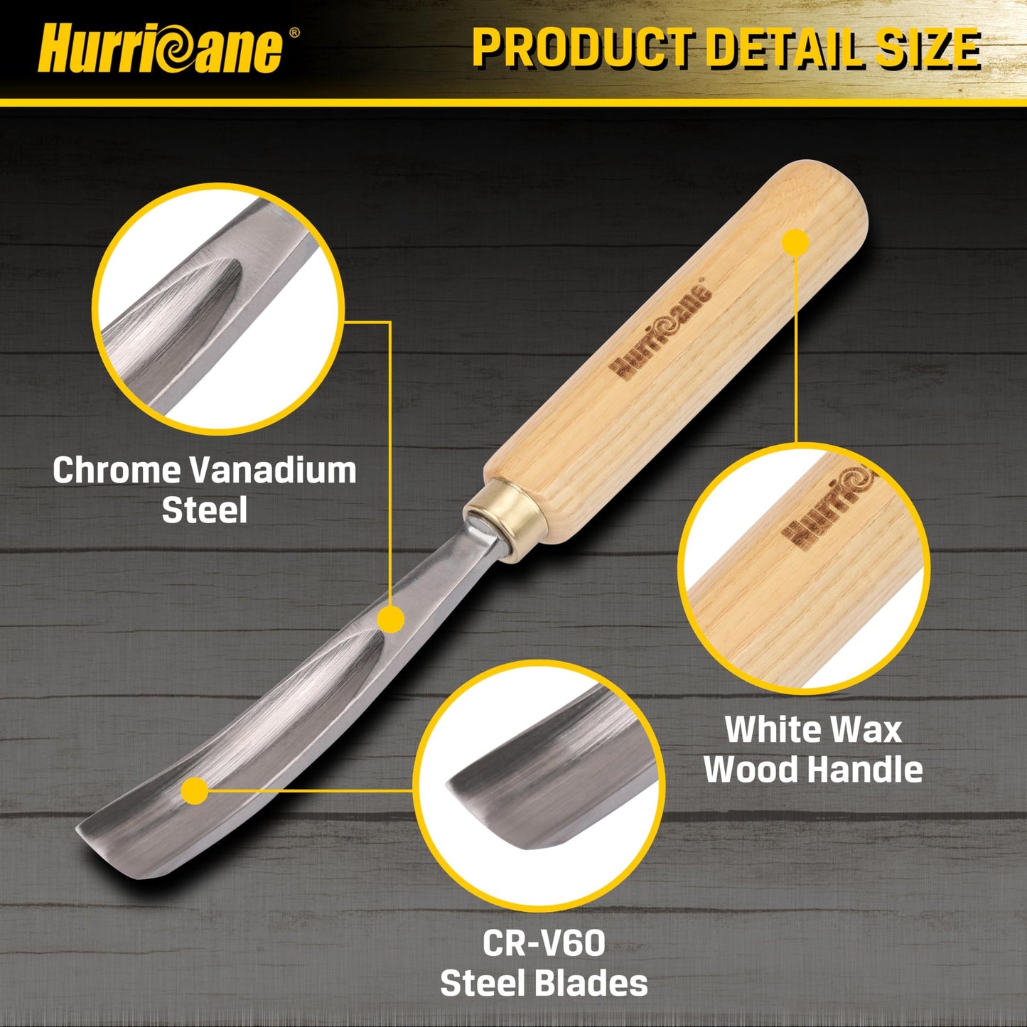 HURRICANE 12-Piece Wood Carving Tools Set, Professional Wood Carving Chisels Kit with Razor Sharp 60CRV Steel Blades, Ash Wood Handles & Canvas Case for Beginners & Professionals