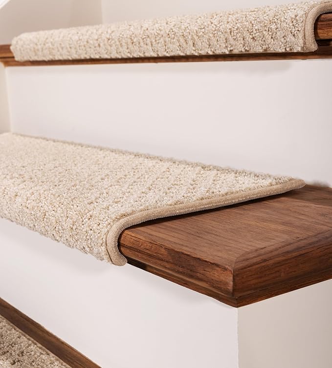 Oak Valley Designs™ Rounded Bullnose Carpet Stair Treads - Anti Slip Indoor Stair Mats for Wooden Stairs, Style: Bayside Charm, Crystal Canyon 31" W X 9.75" D (Set of 14)