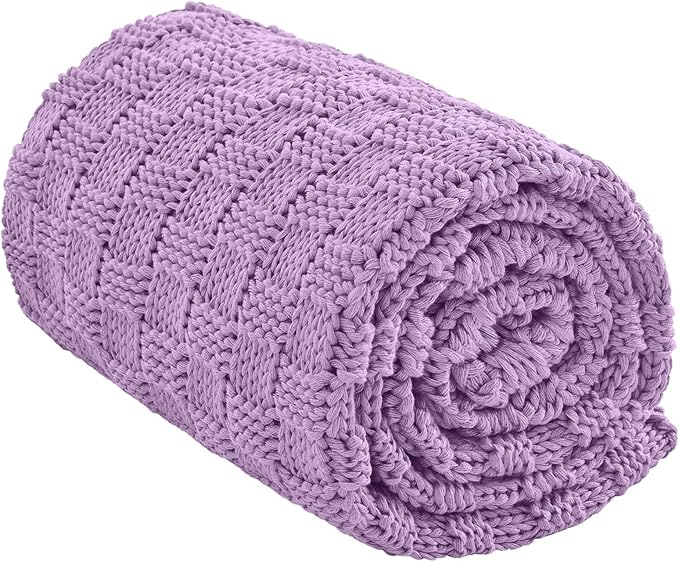 Knitted Weighted Blanket Adults, No Beads Heavy Blanket 36” x 48'' 5lbs, Breathable Chunky Knit Blanket, Cooling Weighted Blanket for Hot Sleepers, Christmas Home Decor (Lilac)
