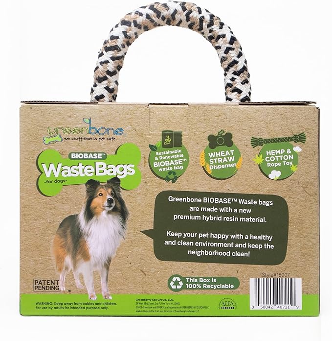 Greenbone BioBase Dog Poop Bag Refills: 28 Rolls - 336 Bags with Dispenser and Rope Toy Handle