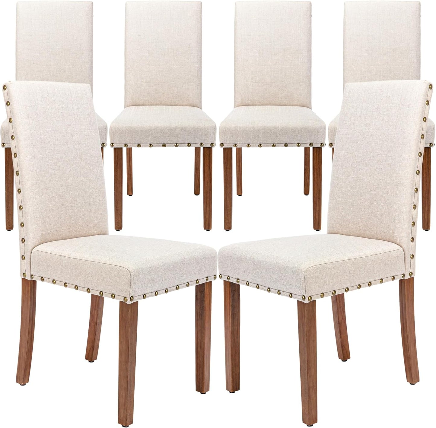 Parsons Kitchen Dining Chair Set Room Modern Upholstered Stylish Fabric High Back with Bronze Nailhead Trim