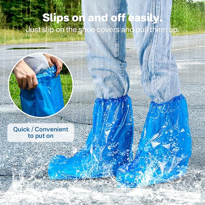 12 Pairs Waterproof Shoe Covers Plastic Boot Covers Disposable Thicker Rain Shoes and Boots Cover Non-Slip,Indoor Outdoor Overshoes for Men and Women