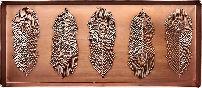 HF by LT Peacock Feather Pattern Metal Boot Tray, 30 x 13 inches, Antique Copper Finish