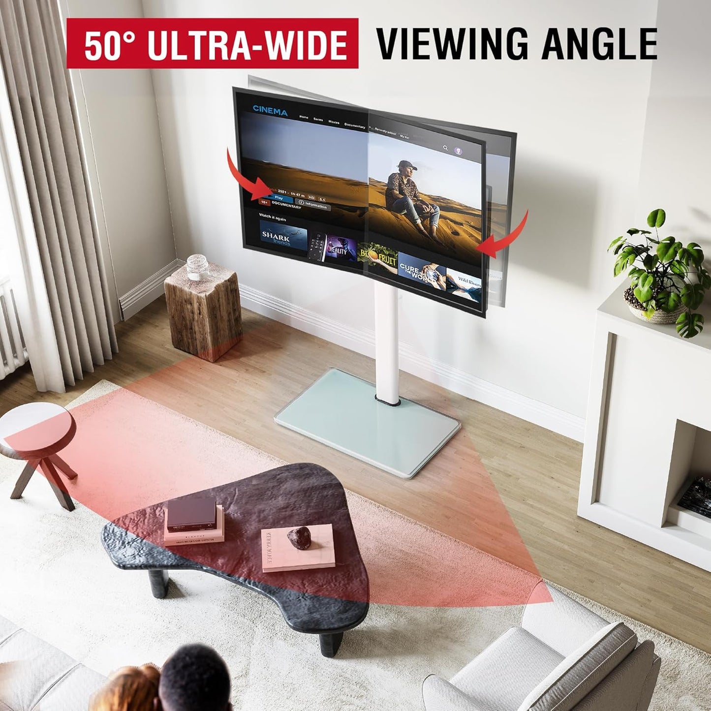 Swivel TV Floor Stand for 43-75 Inches TVs, 10 Level Height Adjustable Corner Extra Tall TV Stand Mount for Living Room/Bedroom, Holds up to 110 lbs,MAX VESA 600x400mm,White