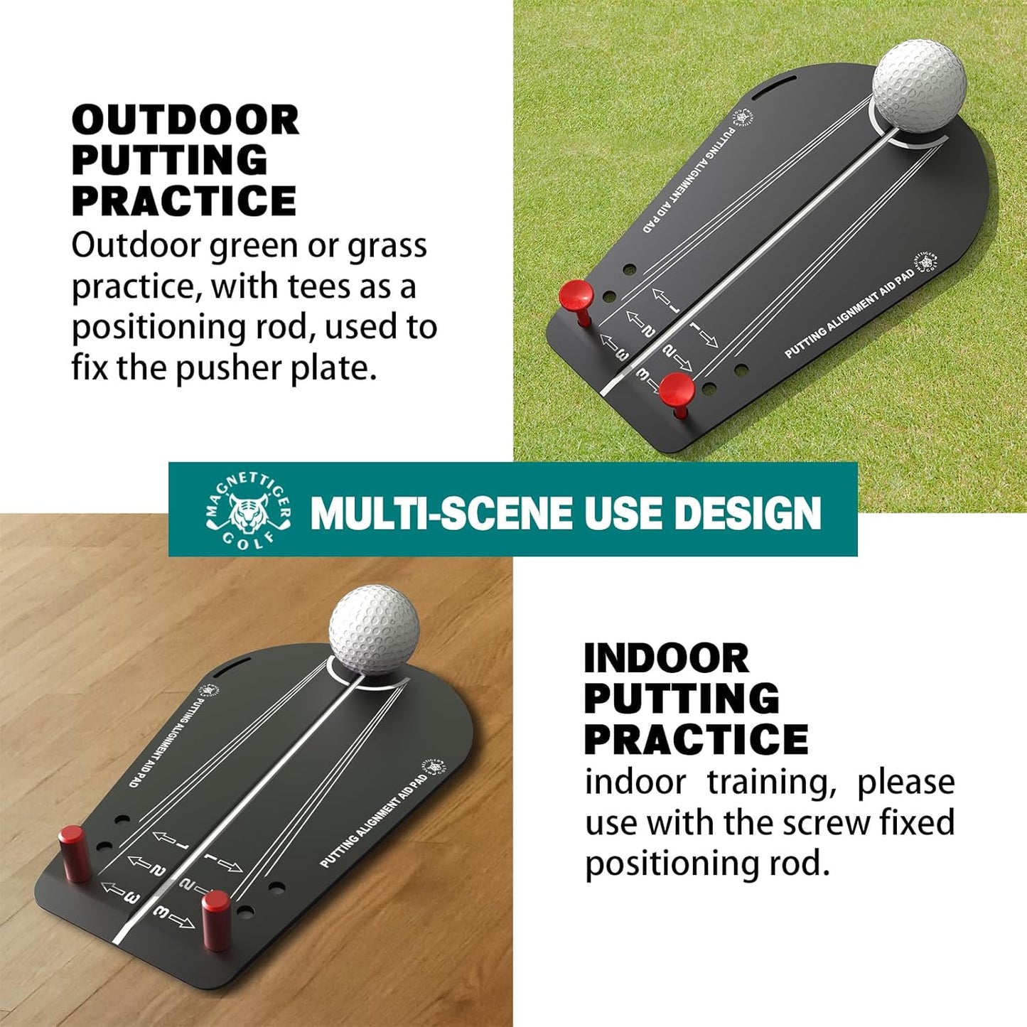 Putting Alignment Aid Pad, 1-3 Yards Putter Trainer for Quick Putting Improvement, Indoor/Outdoor Golf Practice Equipment, Gift Accessories
