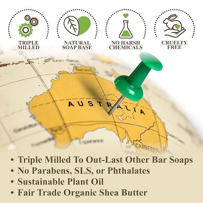 BELA Ocean Soap 3.3 OZ Pack of 6, Long Lasting French Triple Milled Bar Soap with Organic Shea Butter, Hand, Face and Body Wash Bar, Made in Australia