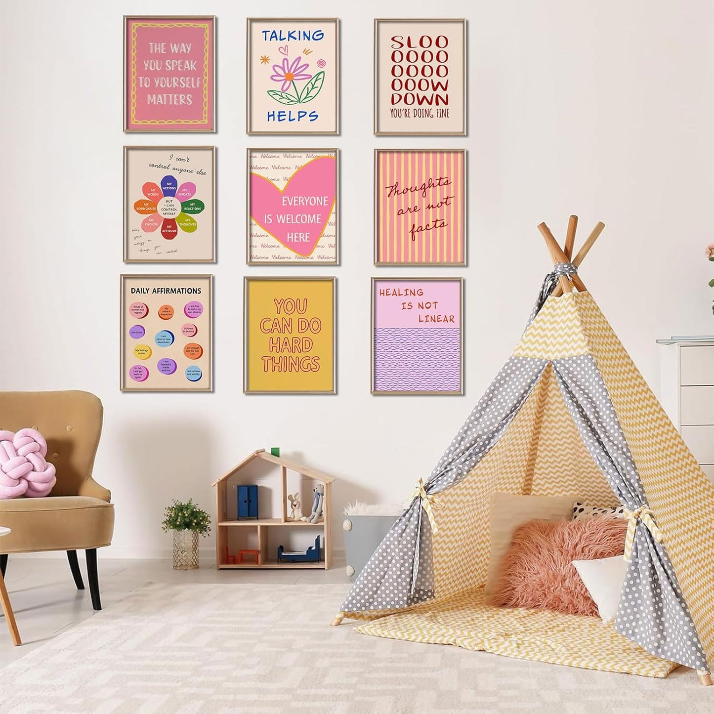 LOARTVE 9Pcs Mental Health Wall Art Prints Motivational Psychology Wall Decor Pictures Inspirational Quotes Colorful Therapy Office Posters for Office Bedroom Home Decoration 8x10in unframed