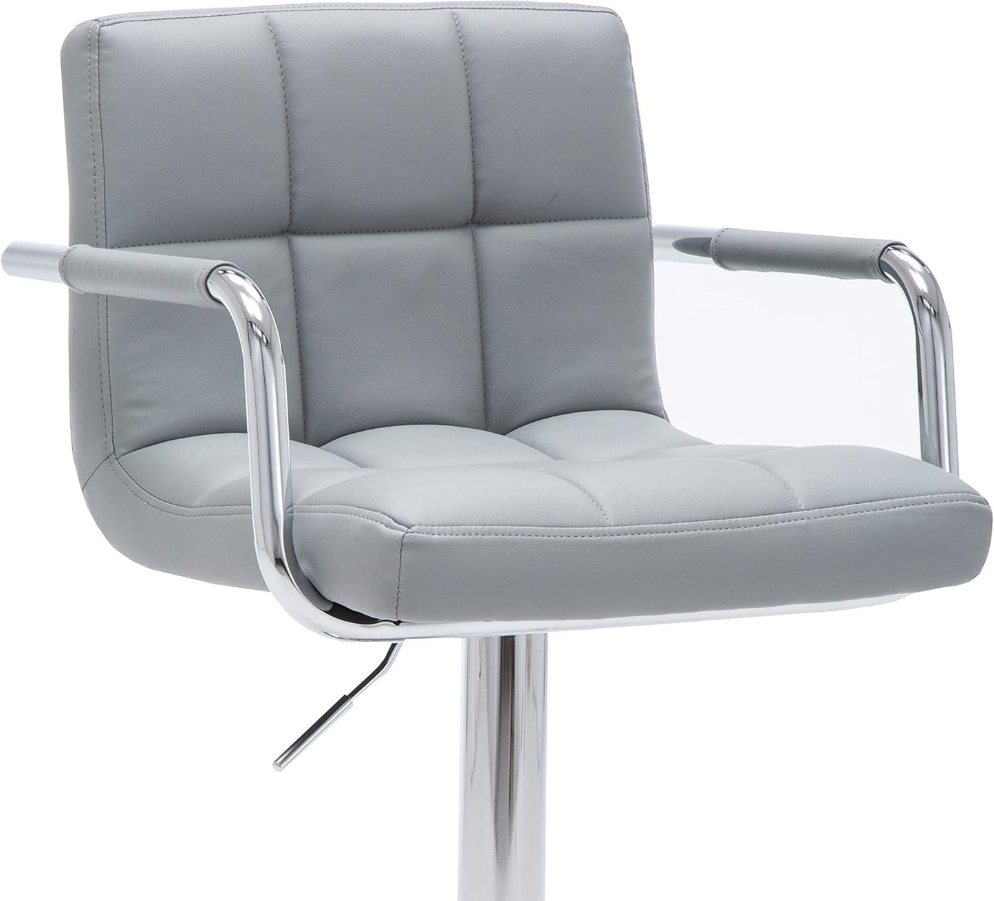 AC Pacific Contemporary Adjustable Swivel Kitchen Bar Stool Chair with Cushion and Armrest, 24"-33", Pewter Gray