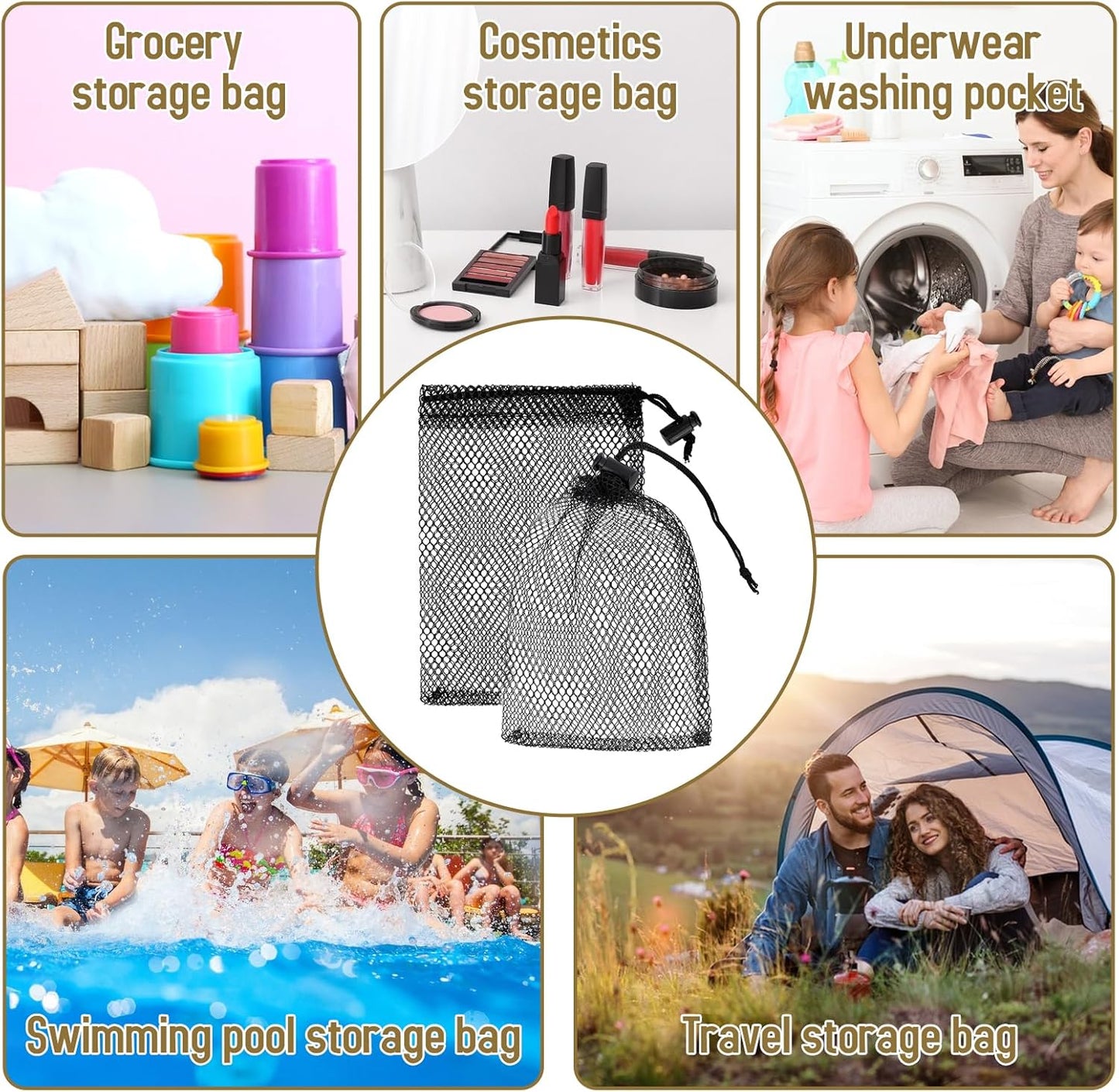 Sliverdew 10PCS Small Mesh Bags Drawstring Black Nylon Mesh Drawstring Bag Mini Mesh Pouch Bag Nylon Net Bags with Drawstrings Small Travel Stuff Bags Sacks 6 x 8 inch