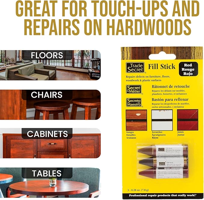 Wood Scratch Repair Fill Stick for Red Surfaces (Set of 3), Great for Touch-Ups and Repairs on Hardwoods Floors, Furniture, Cabinets and Plastic Surfaces.
