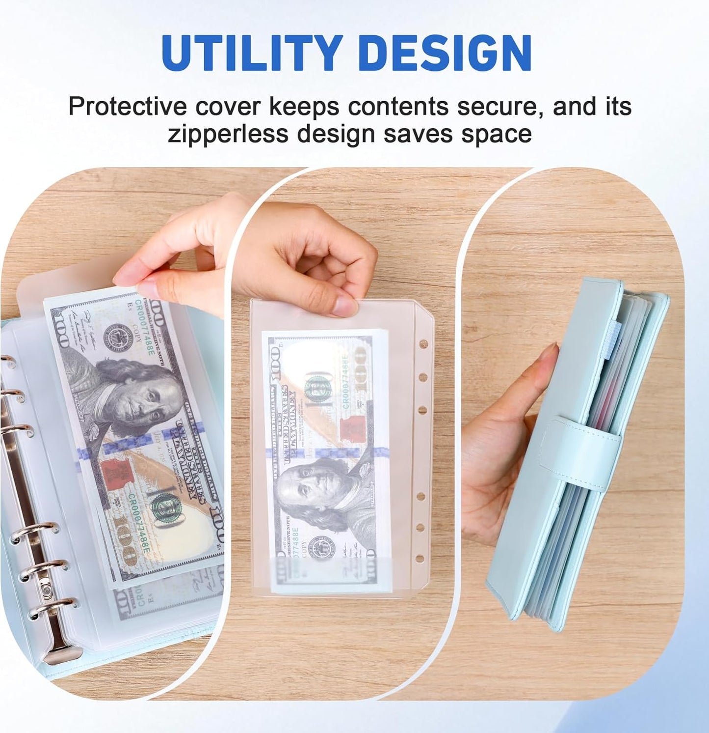 Antner 12PCS A6 Binder Pockets 6-Hole No Zipper Budget Cash Envelopes for Money Organizer, Zipless A6 Planner Inserts Cash Stuffing Envelopes Binder Pouches Folders Loose Leaf Filling Document Bags