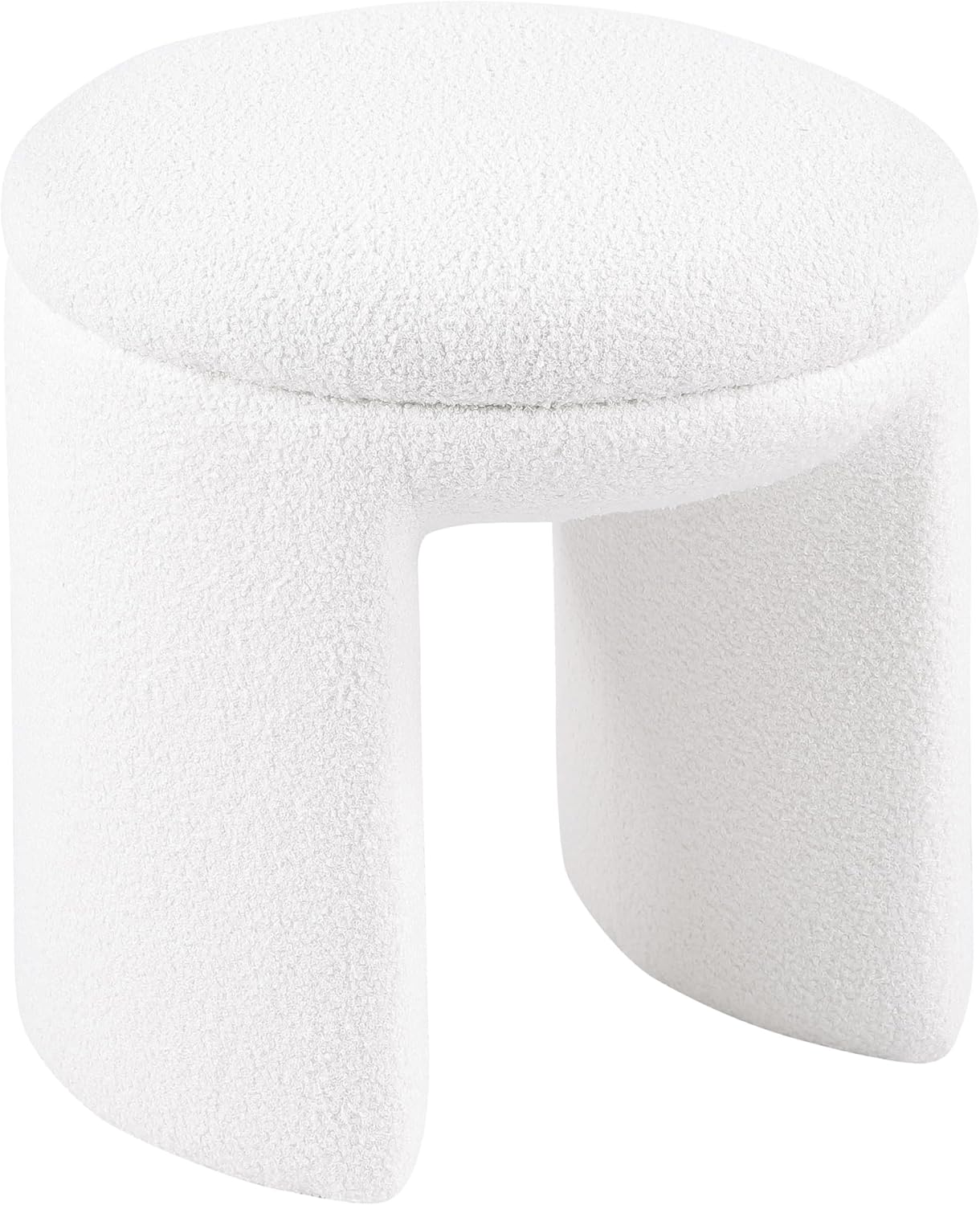 Furniture of America Rami Modern 18-inch Solid Wood Upholstered Ottoman with Pedestal Base, Vanity Stool Chair, Small Foot Stool for Bedroom, Living Room, Entryway, Beige