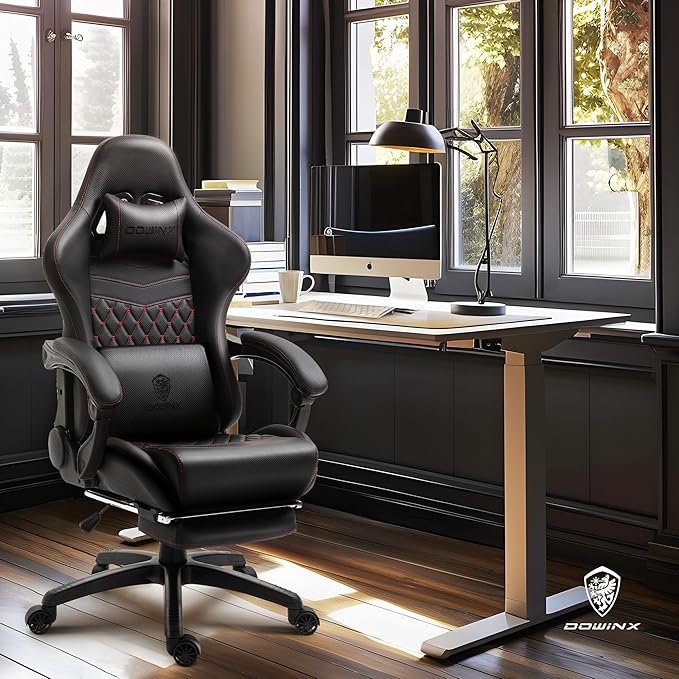 Dowinx Gaming Chair Big and Tall, Ergonomic PC Gaming Chair with Footrest & Massage, Racing Style Reclining Computer Chair for Adults, 400LBS Capacity - Heavy Duty Gamer Chair, Black