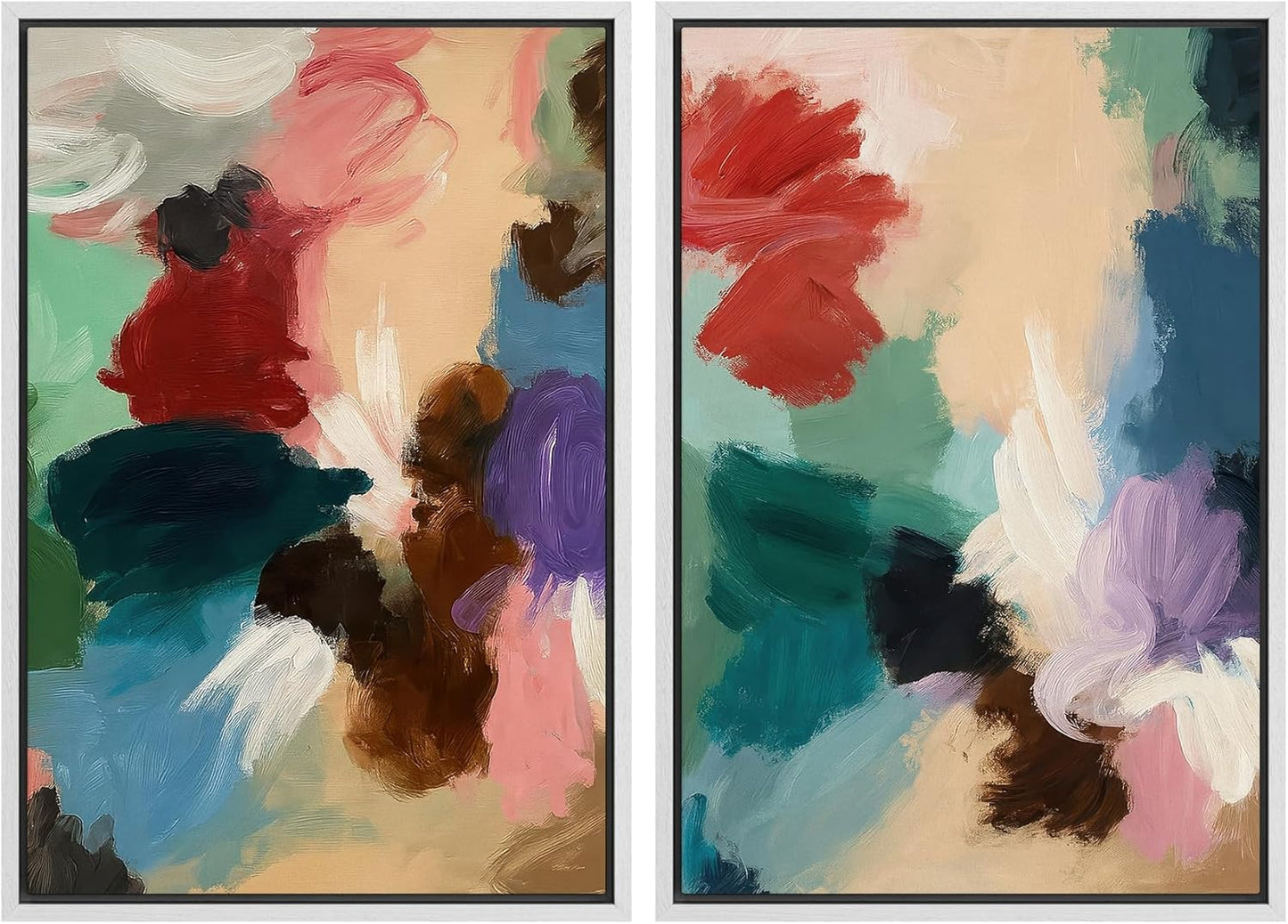 SIGNWIN Framed Wall Art Print Set Colorful Abstract Brushstroke Vibrant Illustrations Modern Art Rustic Relax/Calm Multicolor for Living Room, Bedroom, Office - 24"x36"x2 WHITE
