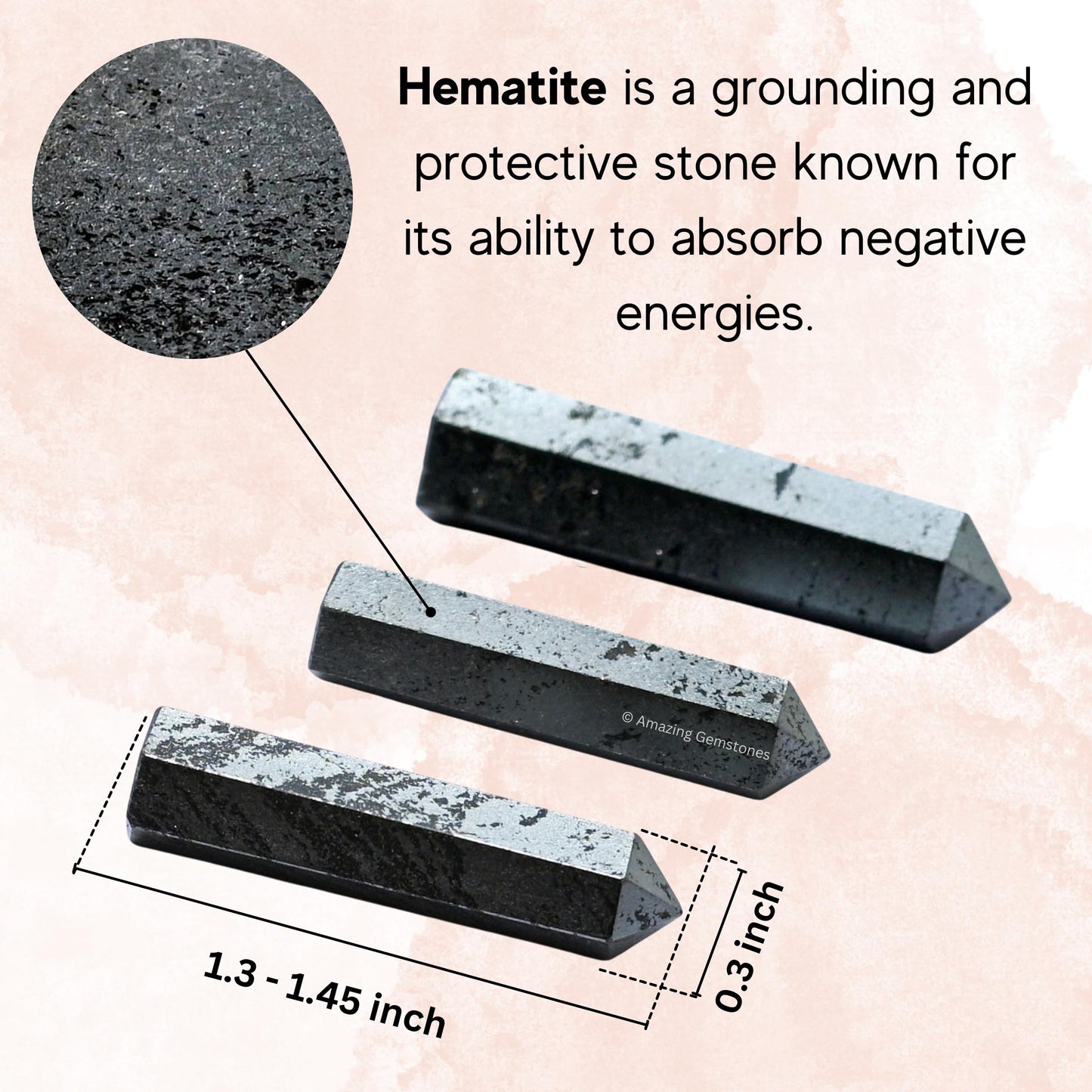 Amazing Gemstone Hematite Crystal Points Bulk Healing Crystals - Pack of 3 Single Terminated Healing Wand Point Bulk Crystals for Crafts, Crystal Grid, DIY Work - Premium Crystals for Beginners Gifts