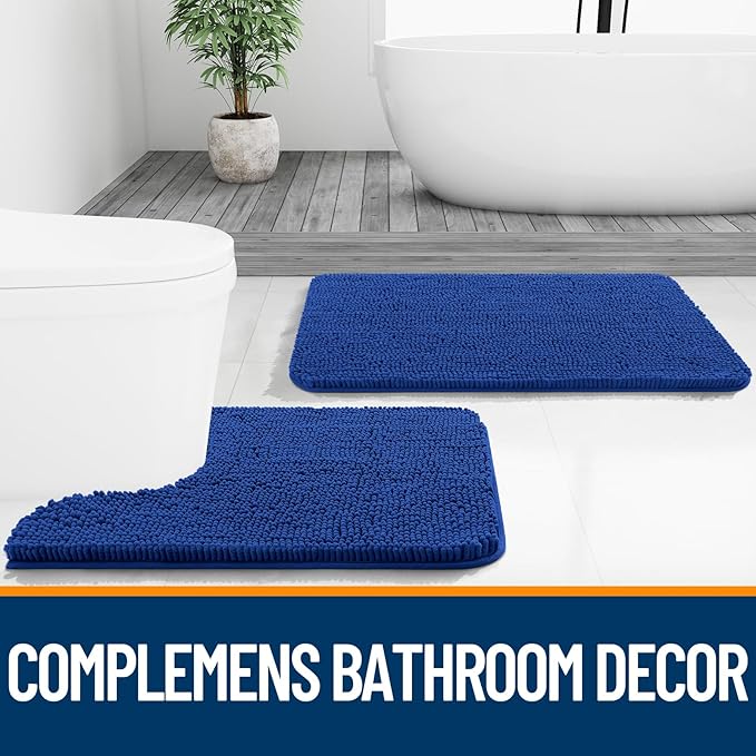 OLANLY Bathroom Rugs 47x24, Extra Soft Absorbent Chenille Bath Rugs, Rubber Backing Quick Dry, Machine Washable Bath Mats for Bathroom Floor, Tub and Shower, Home Decor Accessories, Royal Blue