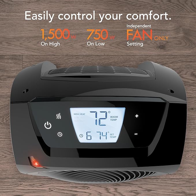 Vornado TAVH10 (2025) Space Heater with Remote for Home, Fan Only Option, Digital Display with Adjustable Thermostat, Advanced Safety Features, Timer, Auto Climate Control, Heater for Bedroom, Black