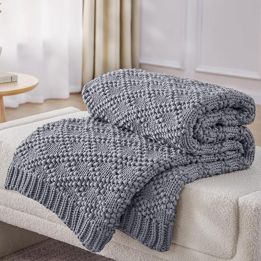 Knitted Weighted Blanket for Adult, Chunky Knit Weighted Throw for Sleep 50"*60" 7lbs, Cooling Breathable Heavy Blanket for Hot Sleepers, Machine Washable Blanket for Room Decor(Light Grey)