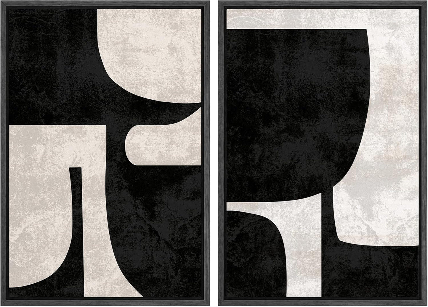 SIGNWIN Framed Canvas Print Wall Art Set Mid-Century Black Polygon Variety Abstract Shapes Illustrations Modern Art Decorative Contemporary for Living Room, Bedroom, Office - 16"x24"x2 Black