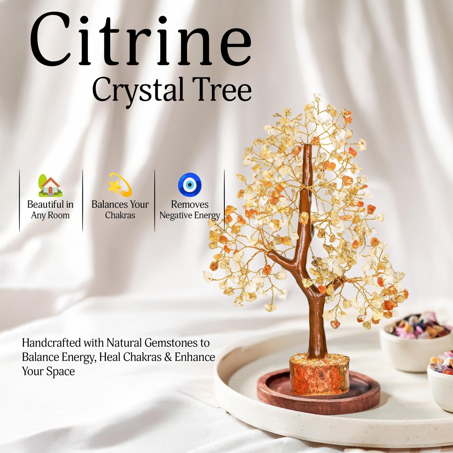 YATSKIA Citrine Crystal Tree of Life - Gemstone Tree - Citrine Crystal Stone Decor - Good Luck Gifts - Home Decor - Crystals Gifts