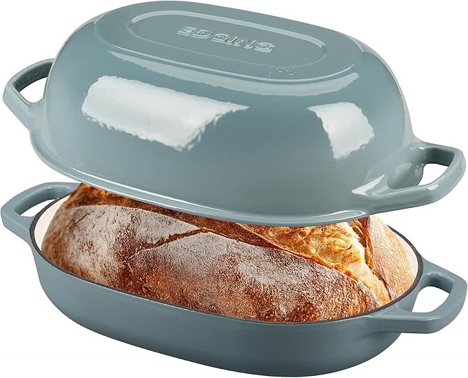 Enameled Cast Iron Oval Dutch Oven Pot with Lid, Dutch Oven for Sourdough Bread Baking, Oval Bread Pan, Bread Oven, Bread Dutch Oven, 7qt, Seasalt