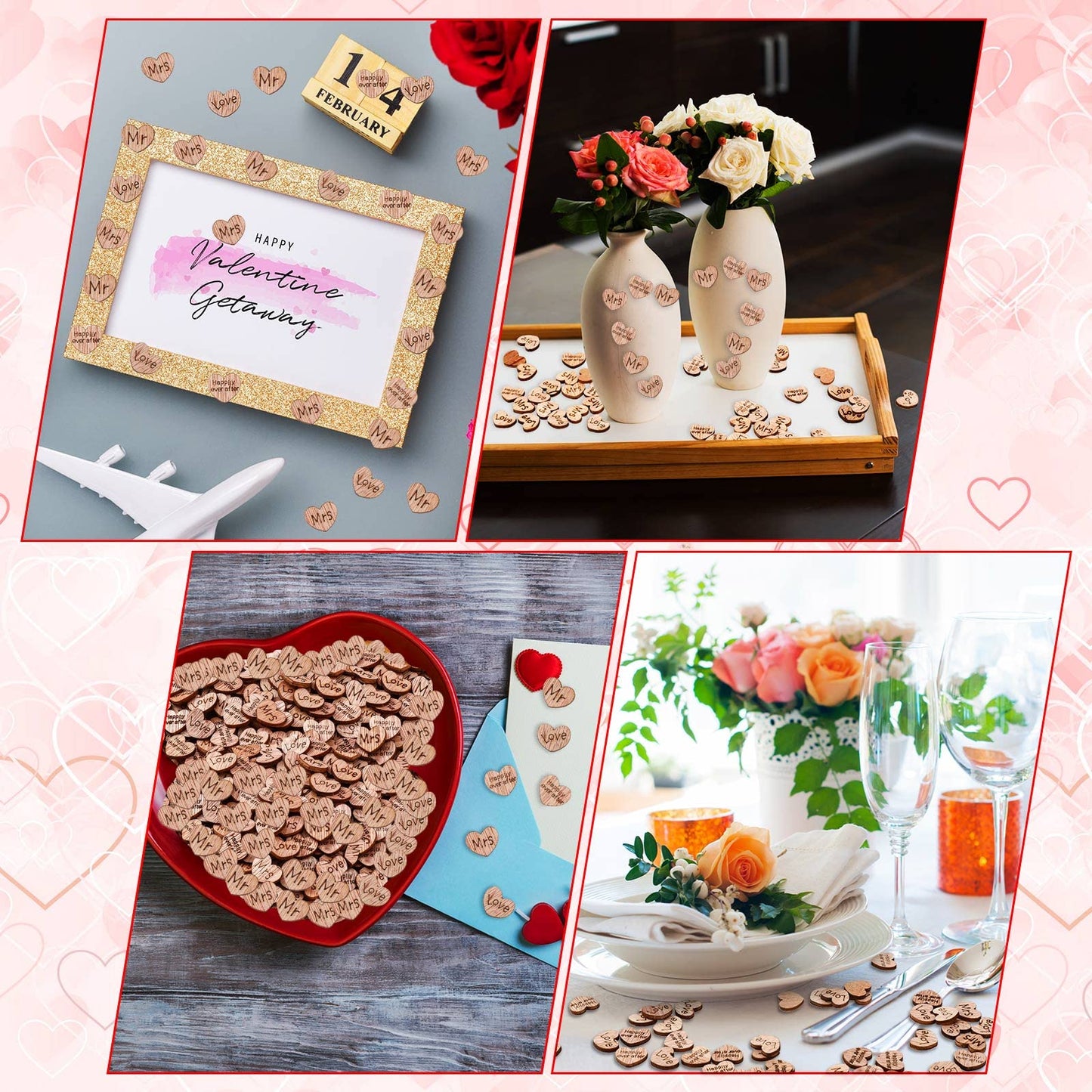 Blulu 1000 Pcs Small Wooden Heart Confetti for Craft Rustic Wedding Table Love Heart Centerpieces Decorations Mr Mrs Love Cake Decoration Gift for DIY Wedding Party Table Cake(Romantic Style)