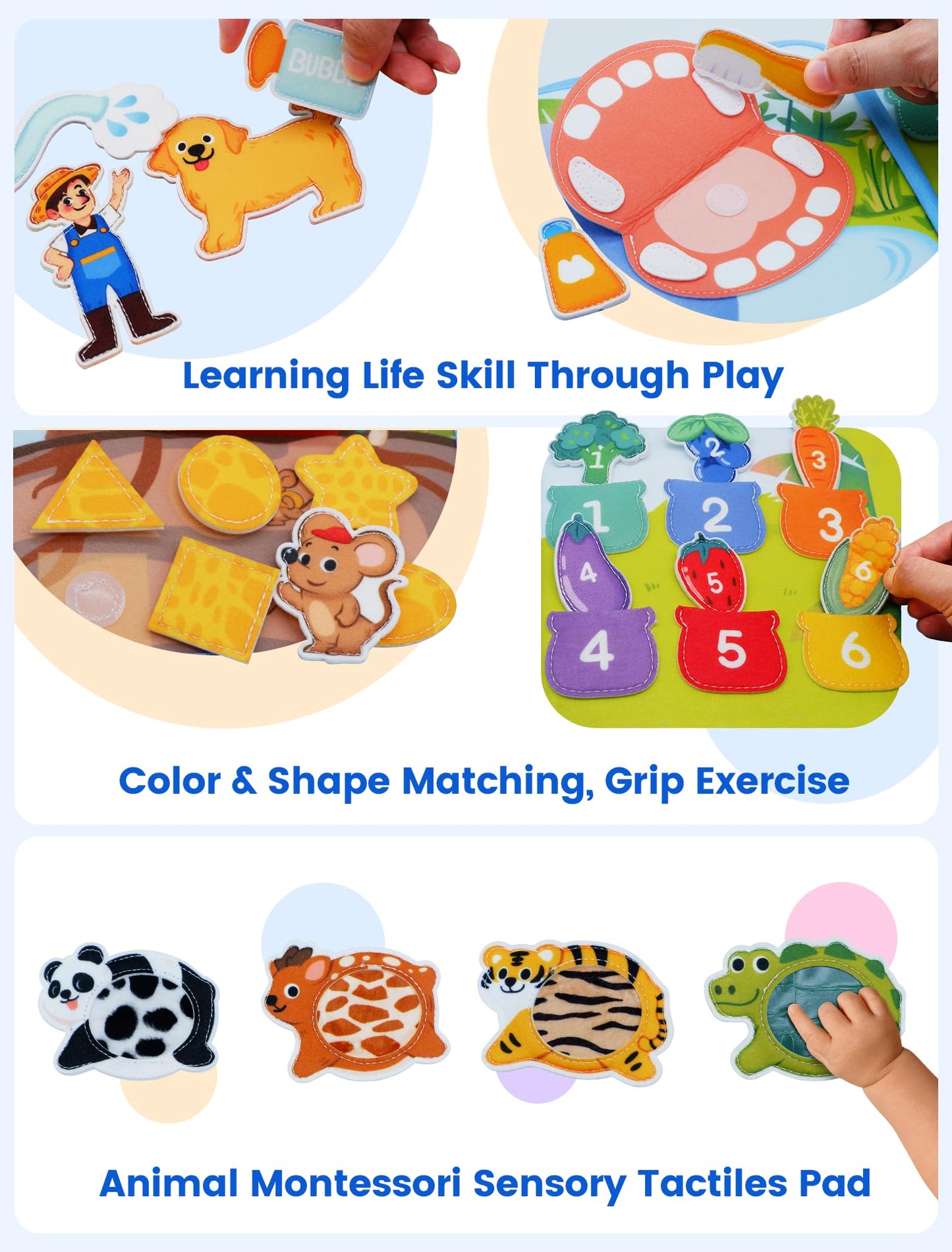 BizyKoady Toddler Busy Book for 1-3, Montessori Felt Busy Book, Busy Board for 1+ Year Old, Toddler Airplane Travel Toys, Educational Learning Activity Books, Girl & Boy Birthday Gift