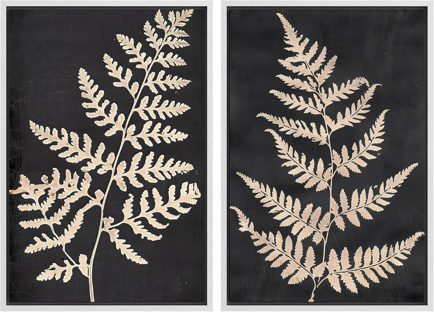 SIGNWIN Framed Canvas Print Wall Art Vintage Fern Leaf Silhouettes Natural Botanical Rustic Illustrations Modern Art Decorative Contemporary for Living Room, Bedroom, Office - 16"x24"x2 White