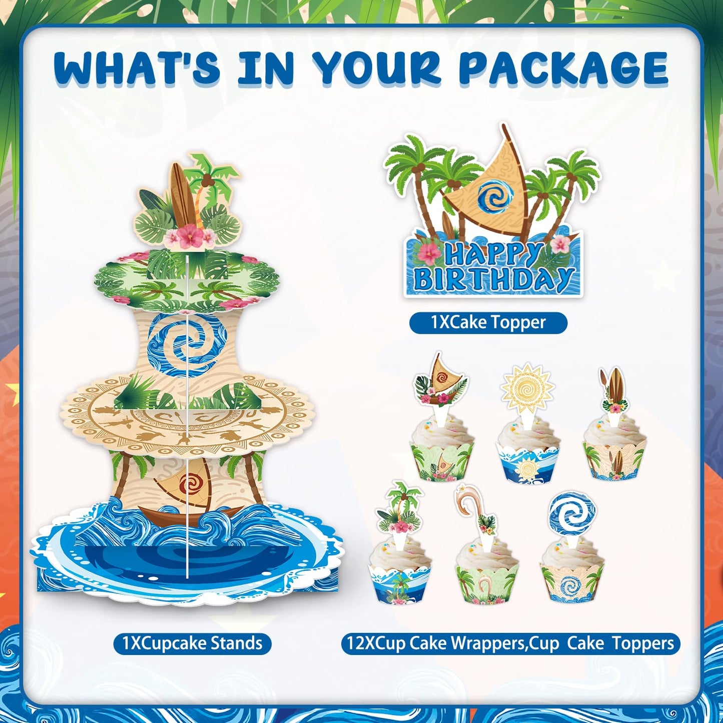 26Pcs Hawaiian Beach Birthday Party Decorations Including Cake Stand Cupcake Wrappers Cupcake Topper Cake Topper Hawaiian Party Supplies Baby Shower