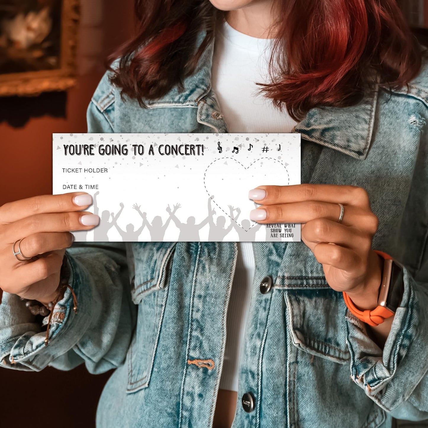 Concert Ticket, DIY Scratch Off Cards with Envelope for Vacation Birthday Wedding, Surprise Music Festival Reveal Gifts for Couples Family and Friends (5 Set) -006C