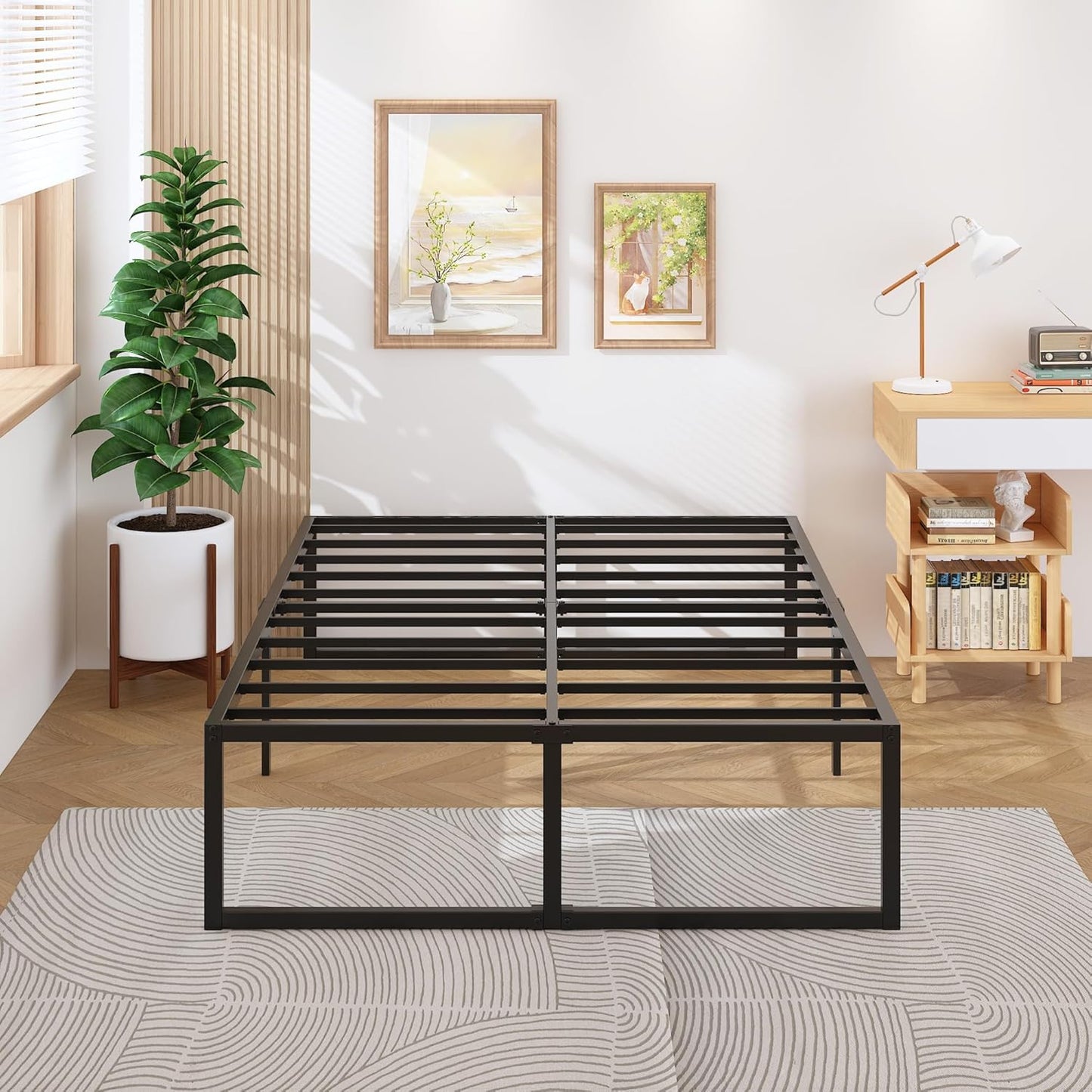 18 Inch California King Bed Frames Sturdy Mattress Foundation, Heavy Duty Metal Cal King Platform with Steel Slats Support No Box Spring Needed, Noise Free, Easy Assembly, Black