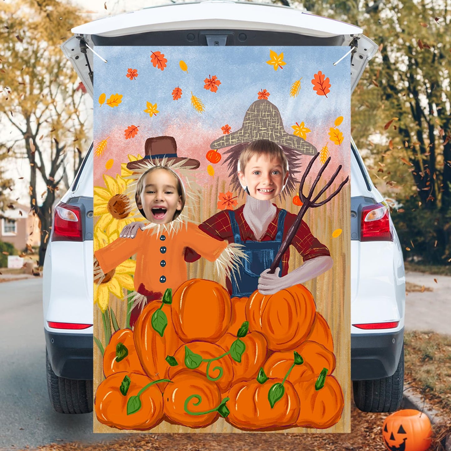 Thanksgiving Photography Backdrop Pumpkin Photo Background Fall Harvest Decor Autumn Events Photo Props Scarecrow Fall Party Fes
