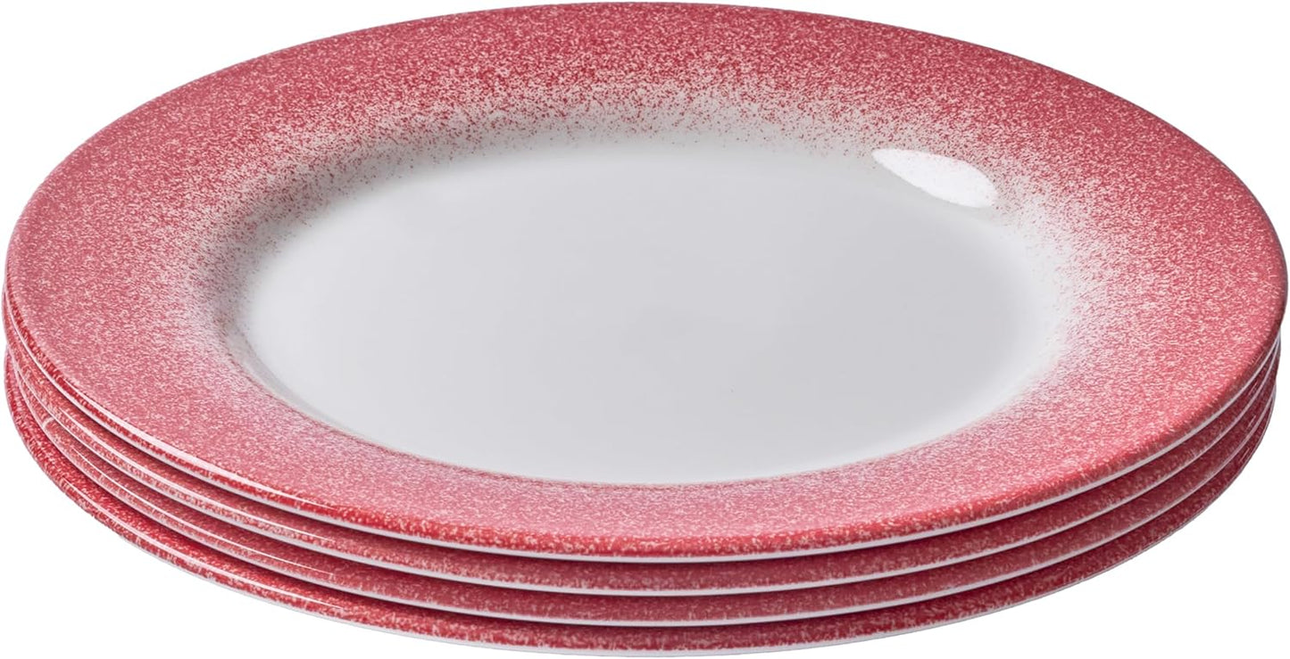 Portmeirion Potter's Mist 10.5" Dinner Plate (Set of 4) - Handcrafted Earthenware Plates with Red Accent Rim, Microwave & Dishwasher Safe - Ideal Tableware for Modern & Traditional Dining (Red Mist)