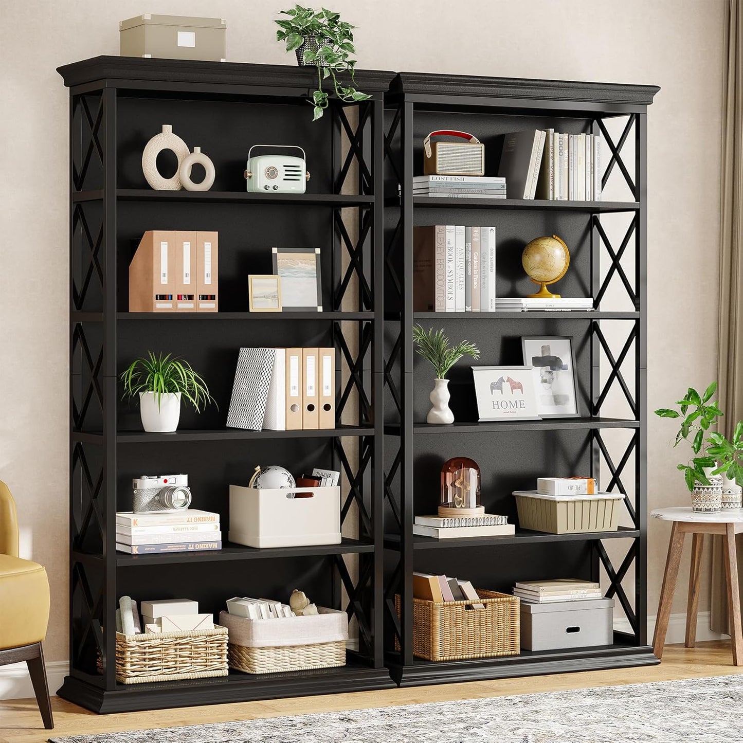 Tribesigns 6-Tier Bookcase, 71 Inches Industrial Bookshelves and Bookcases, Floor Standing 5 Shelf Display Storage Shelves Tall Bookcase for Home Office, Living Room, Bed Room, 2 Pcs