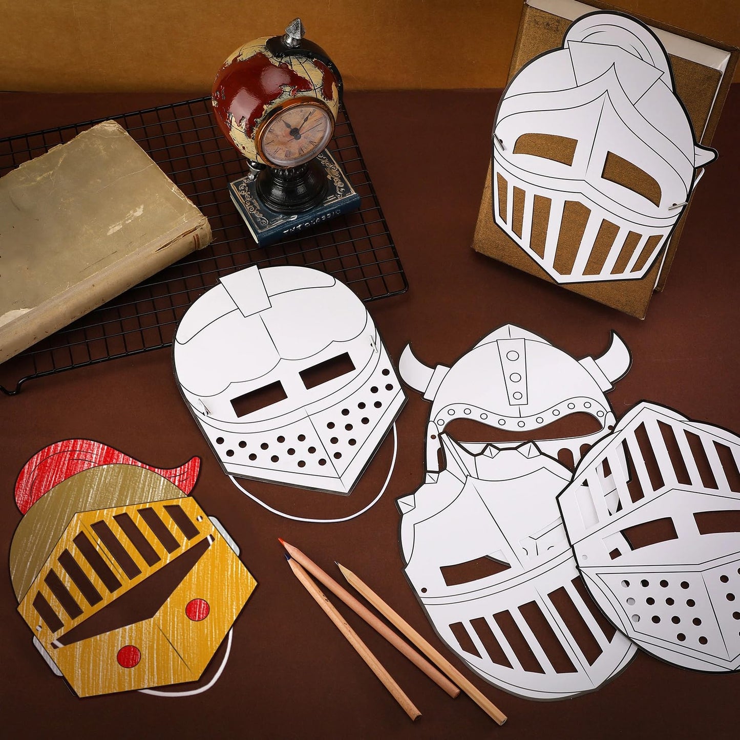 Liliful 30 Set Helmet of Salvation Craft Bulk Color Your Own DIY Kit Armor of God Knight Mask Crafts Religious Bible Blank Paper Arts for Fun Activity Party Favor