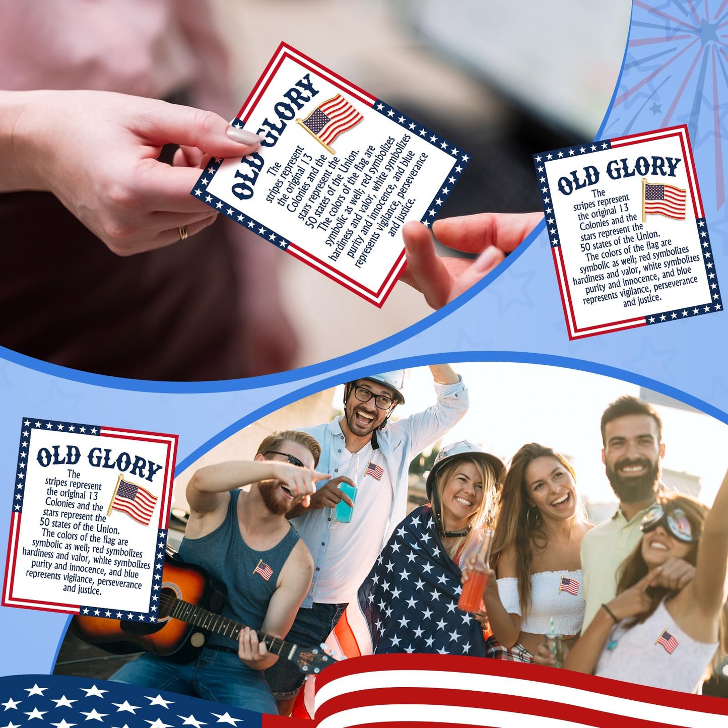 Landical 60 Pcs/30 Sets 250th Anniversary Memorial Day Pins Gifts Bulk Patriotic American Flag Pins with Old Glory Cards and Bags for 4th of July Independence Veterans Day Party Favor Supplies Gifts
